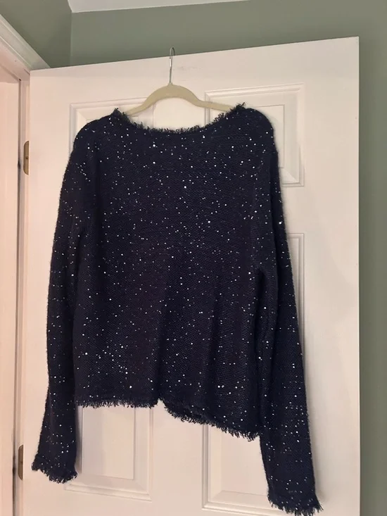 Sioni Deep Navy Sequin Knit Sweater XL - Picture 2 of 14